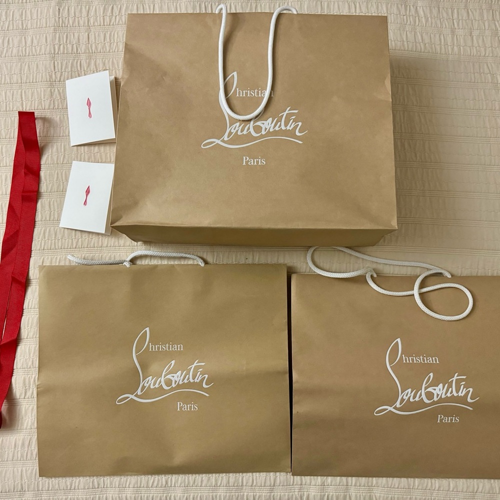 Christian Louboutin Medium Shopping Bags x3, x2 Receipt Cards and Ribbon